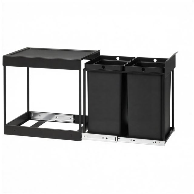 Poubelle de Cuisine Extractible, 2 x 20 L, en Acier, Couvercle en Plastique ABS, Noir