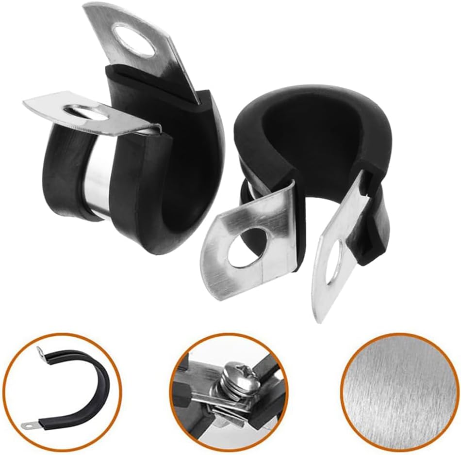 Opaski kablowe z gumową wyściółką, 4 sztuki, z klamrą, 4 klipsy kablowe, kabel wiszący z linki stalowej, średnica wewnętrzna 40 mm