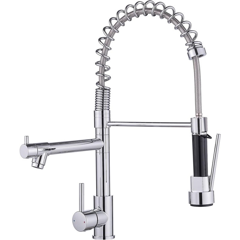 Chromowana bateria kuchenna z wyciąganą wylewką - konstrukcja z podwójną wylewką - nowoczesna bateria kuchenna ze stali nierdzewnej o wysokim łuku