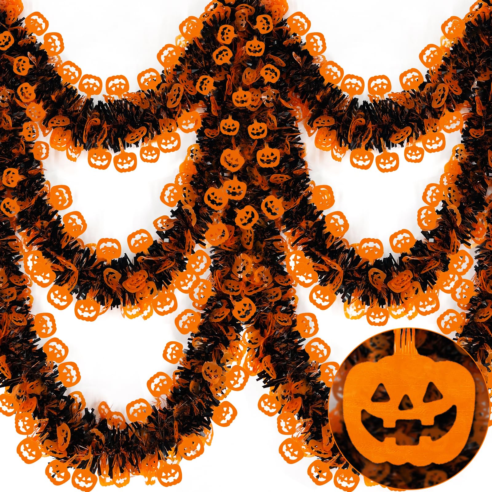 8 dekoracyjnych wstążek z dyni na Halloween, błyszczące girlandy idealne do dekoracji ścian i choinek.