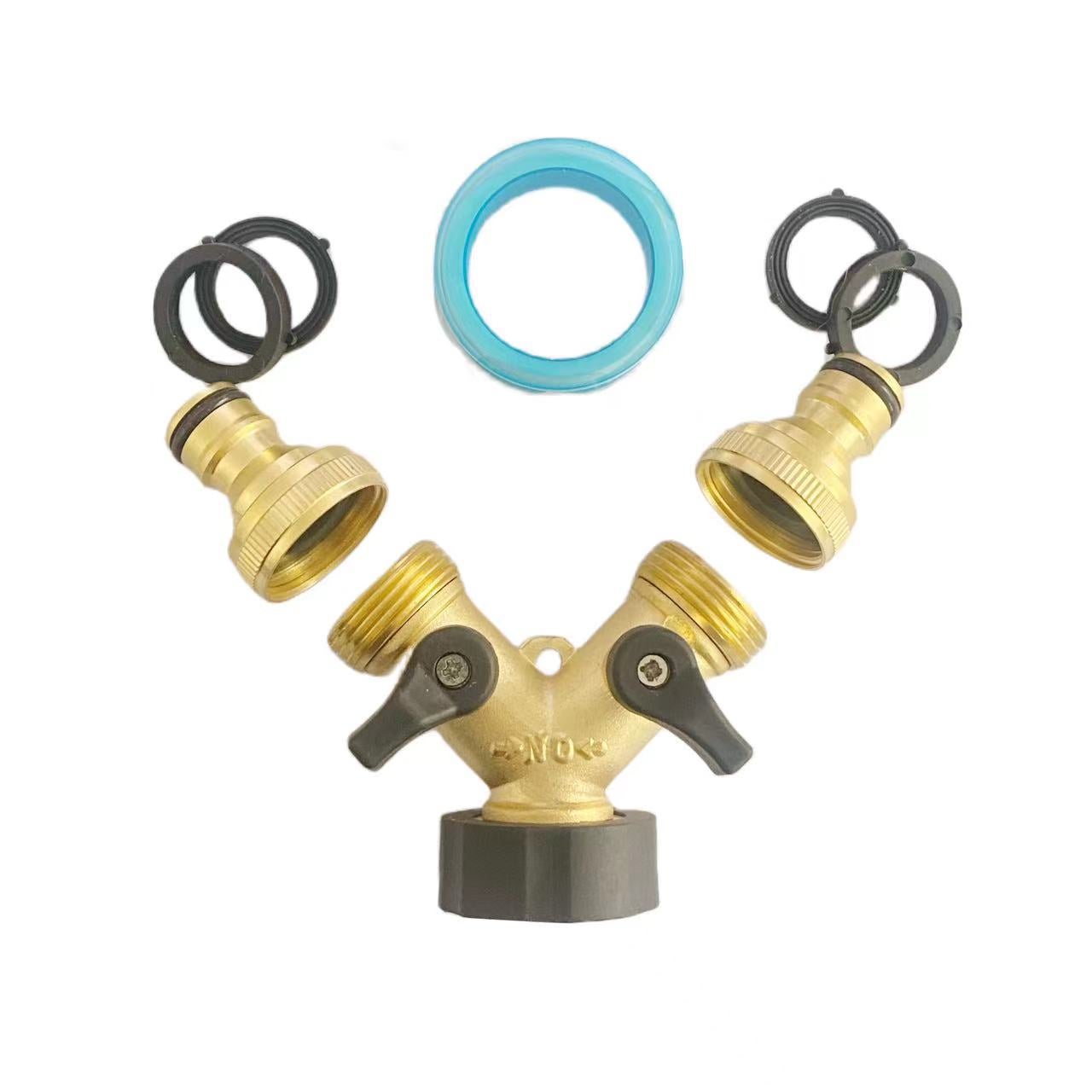 Podwójny kran do pralki, 2-drożny rozdzielacz Y, adapter do węża ogrodowego z mosiądzu 3/4" i 1/2", złącze Y z 2 rozdzielaczami węża
