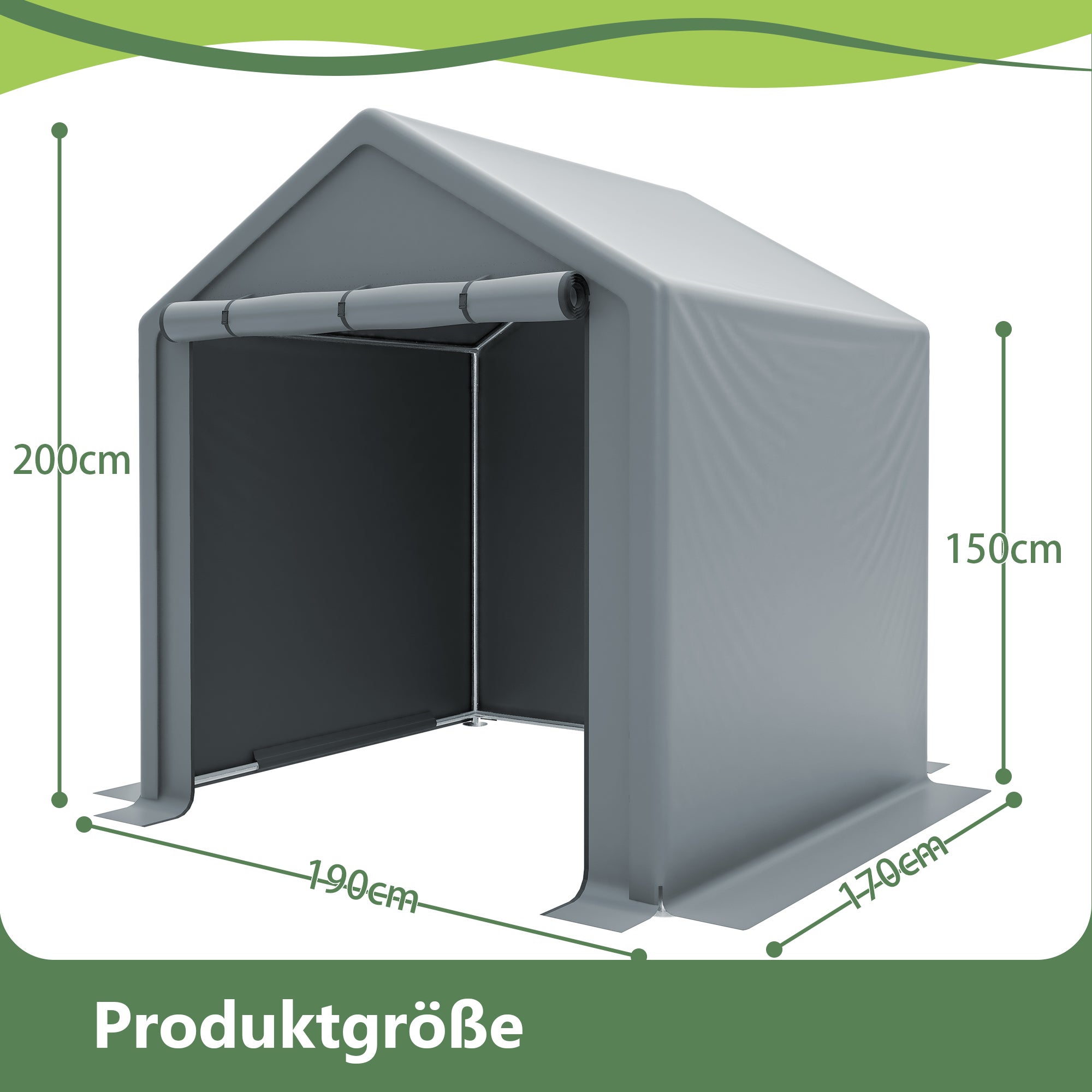 Abri à outils, garage de rangement, 190×170×200 cm, gris foncé - 3