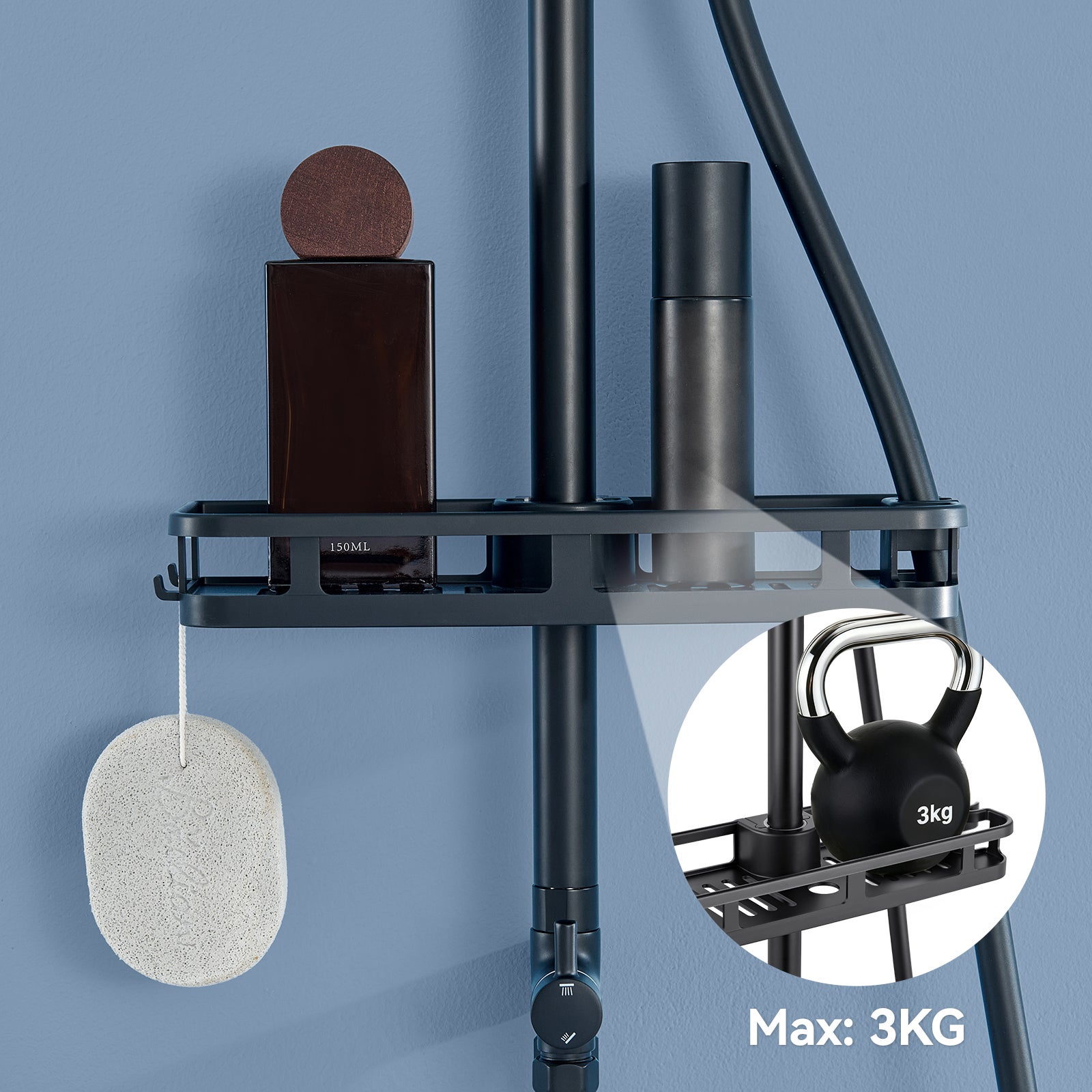 Colonne Douche Inox,Réglable Hauteur Ensemble Douche Murale avec Étagère Douche Set kit Douche sans Robinet avec Pommeau Douche Carré 25.5cm,Noir - 4