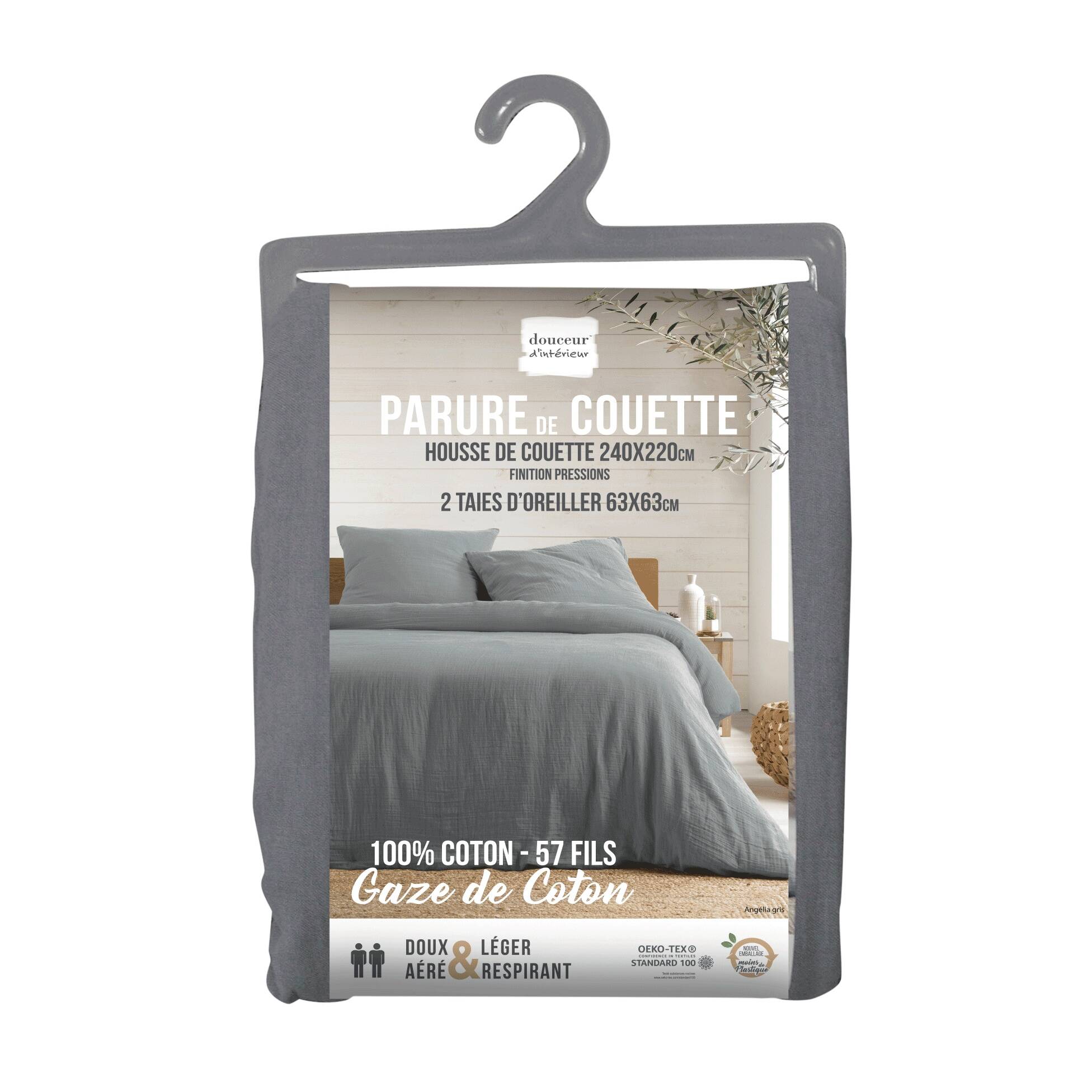 Parure De Lit Double Gaze De Coton 240x220cm Gris - 5