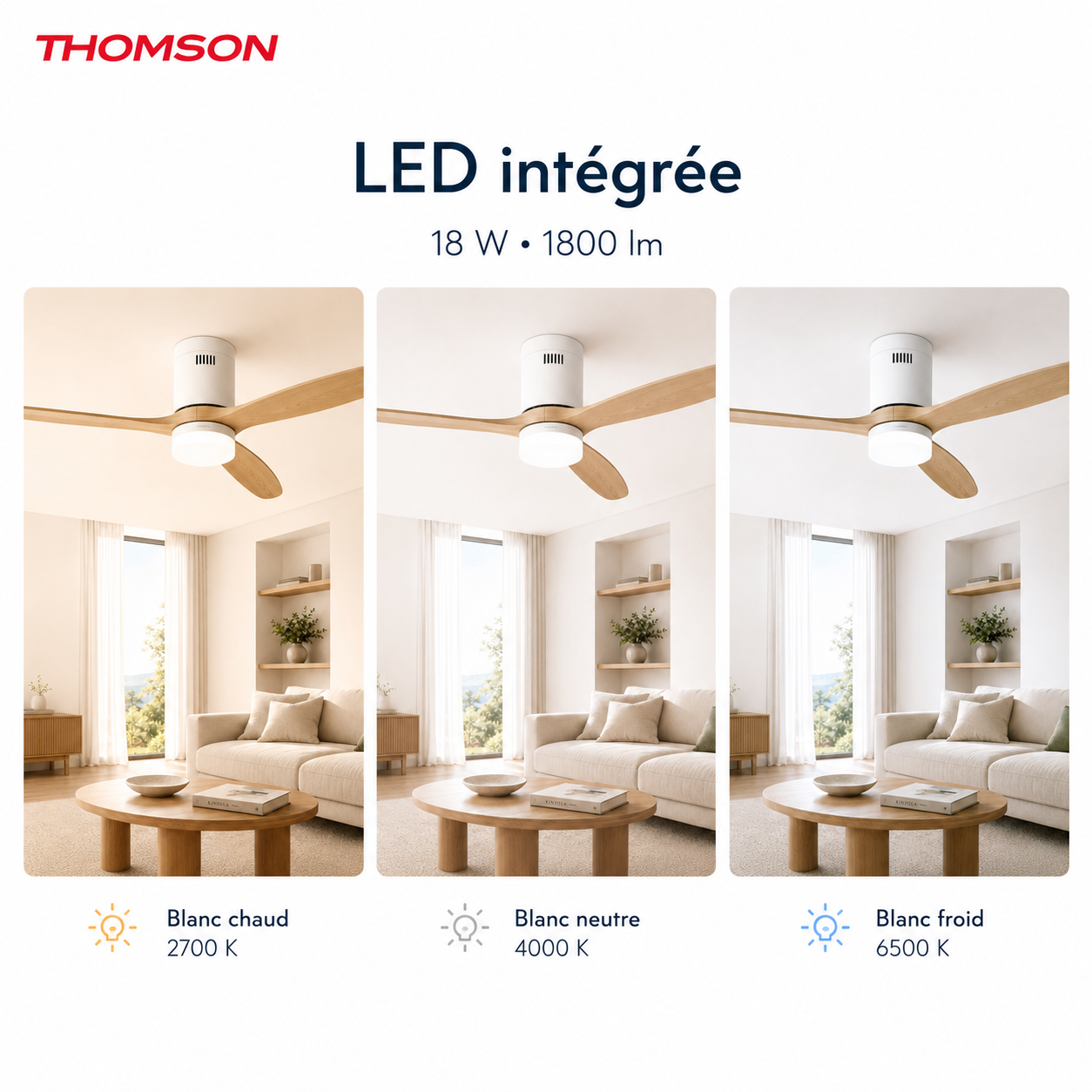 Ventilateur de plafond avec lumière THOMSON NOUR avec pales en ABS, diamètre de 132 cm et télécommande incluse - 6