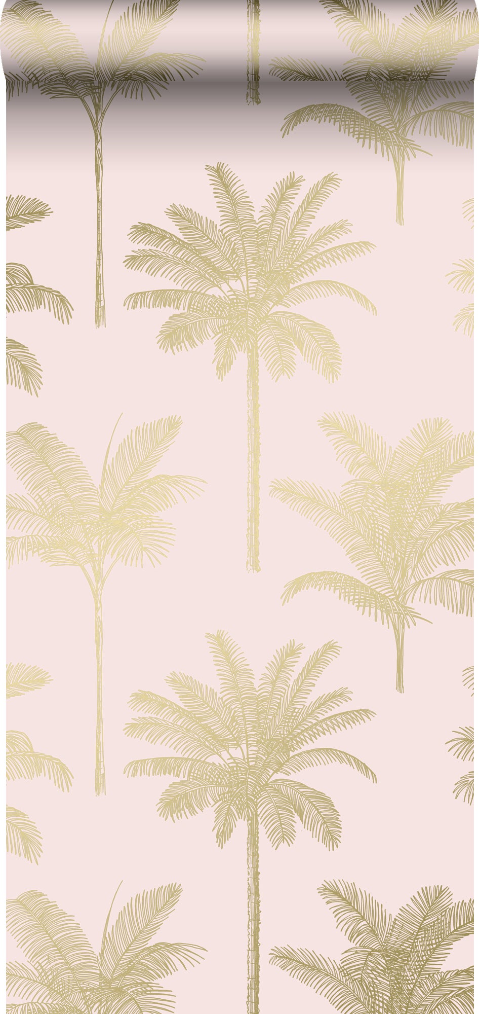Papel pintado palmeras rosa suave y oro - 0,53 x 10,05 m - estahome