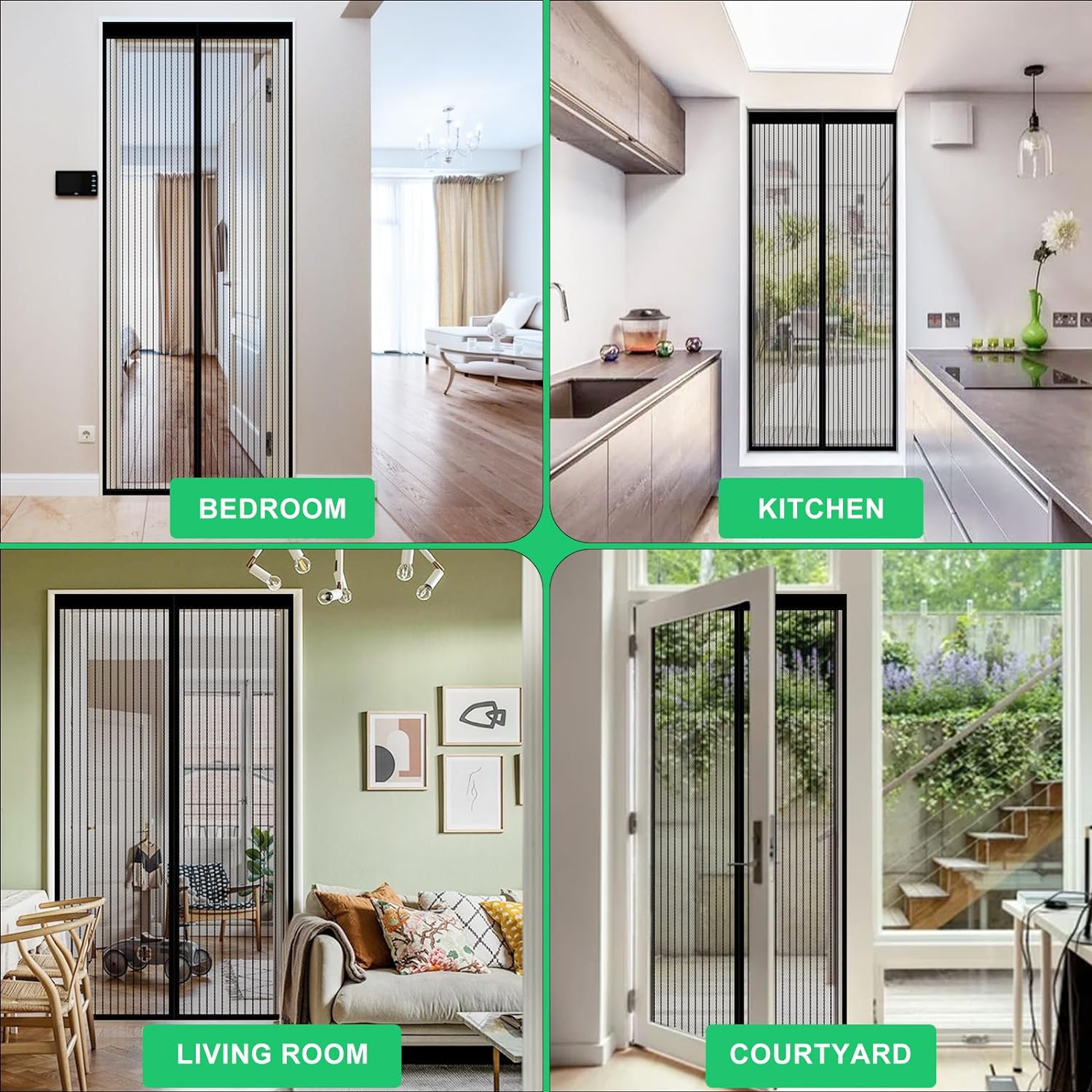 Mosquitera magnética para puerta y ventana, 90 x 210 cm, mosquitera magnética, cortina antimoscas para puerta exterior, color negro - 4