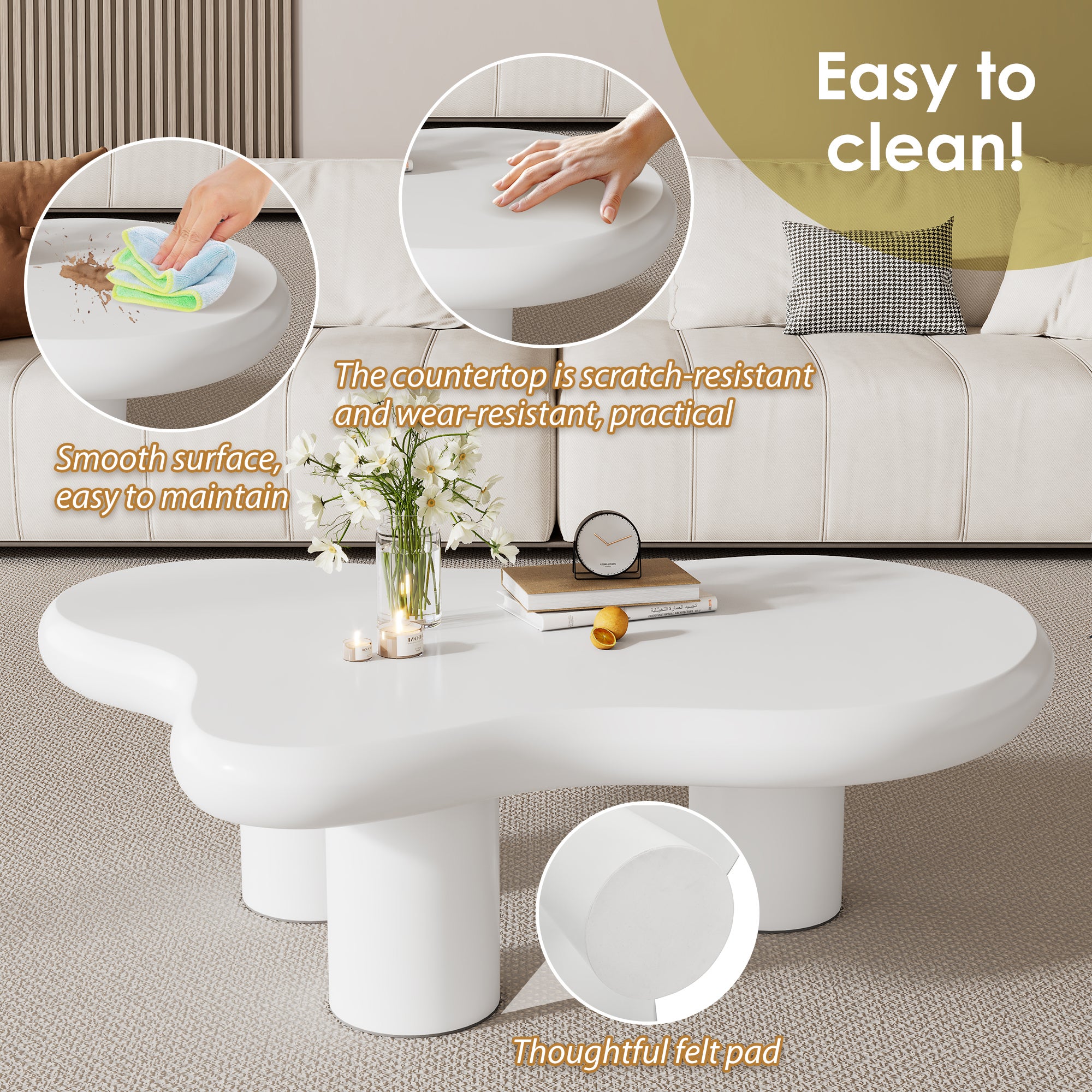 Table basse irrégulière en forme de nuage - 97 x 67 x 32 cm - Plateau MDF - Blanc - 9