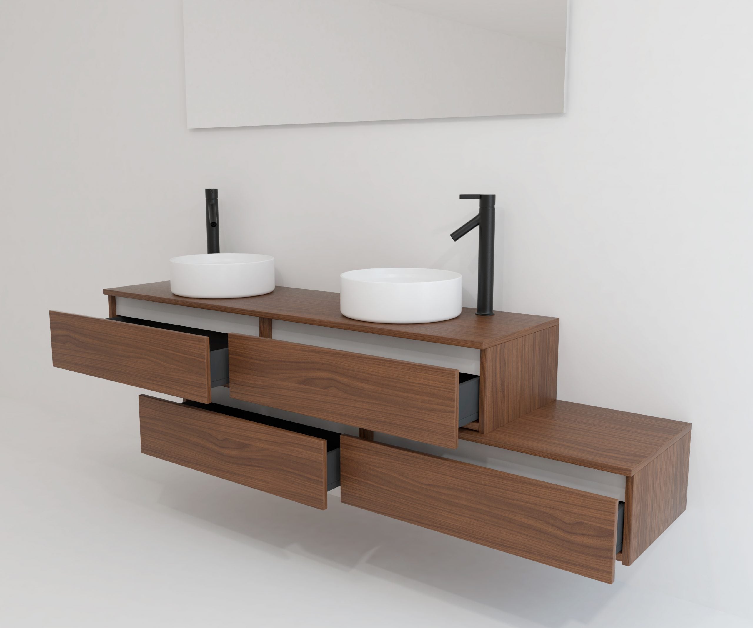 Ensemble de meubles de salle de bain Mapau TOURAINE noyer 160 cm + double vasque + miroir LED - 2