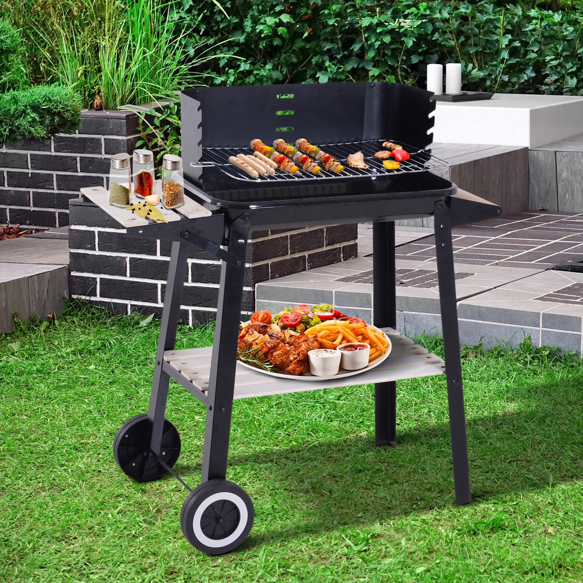Barbecue a Carvão Outsunny Preto Metal e Porcelana 83x45x87cm - 2