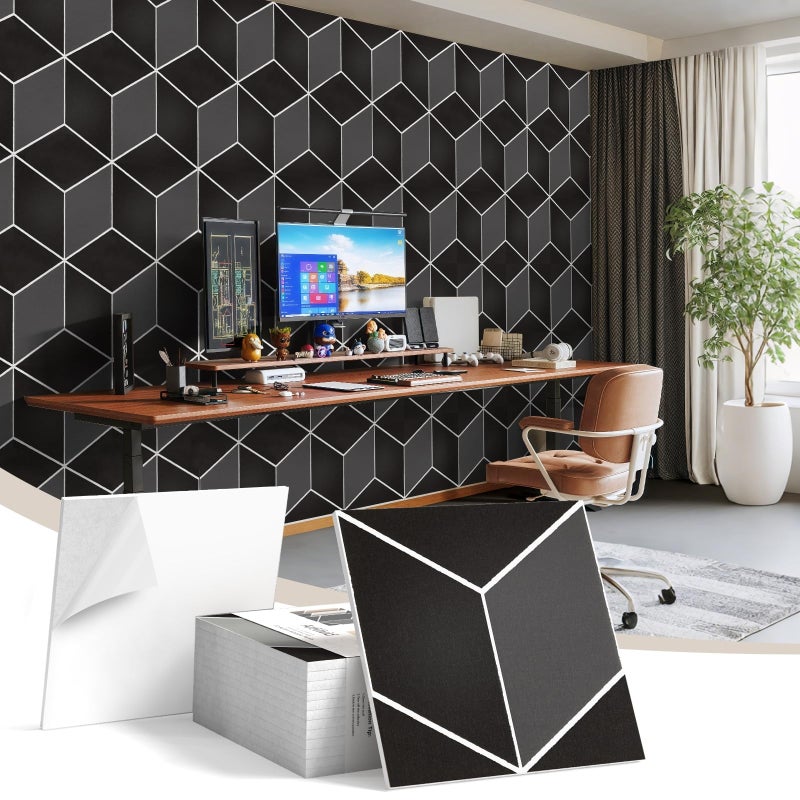 12 samoprzylepnych paneli akustycznych Studio, 3D, dźwiękoszczelne panele ścienne w stylu retro, czarne, 30 x 30 cm, z podkładem samoprzylepnym