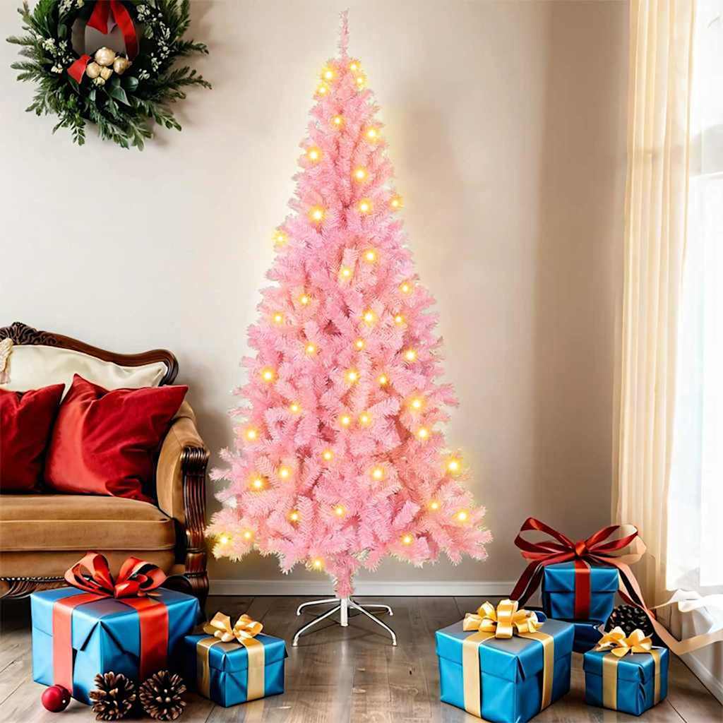 Choinka z 300 diodami LED z podstawą Różowy 180 cm PVC vidaXL