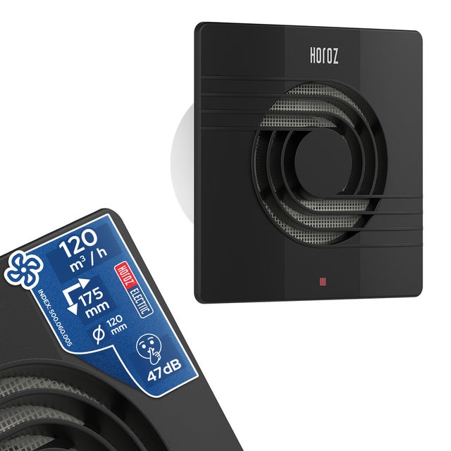 Ventilateur de salle de bain 120 mm en plastique HELIX noir 500.060.005 HOROZ ELECTRIC