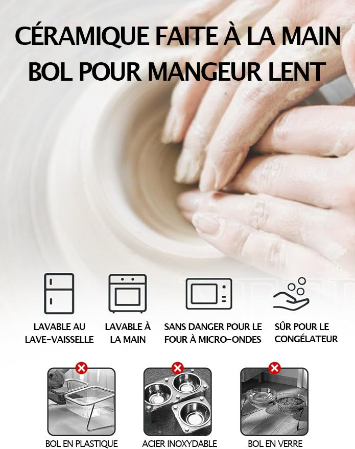 Y YHY Ciotola per cani e gatti per alimentazione lenta, ciotola inclinata rialzata, blu e bianca - 3