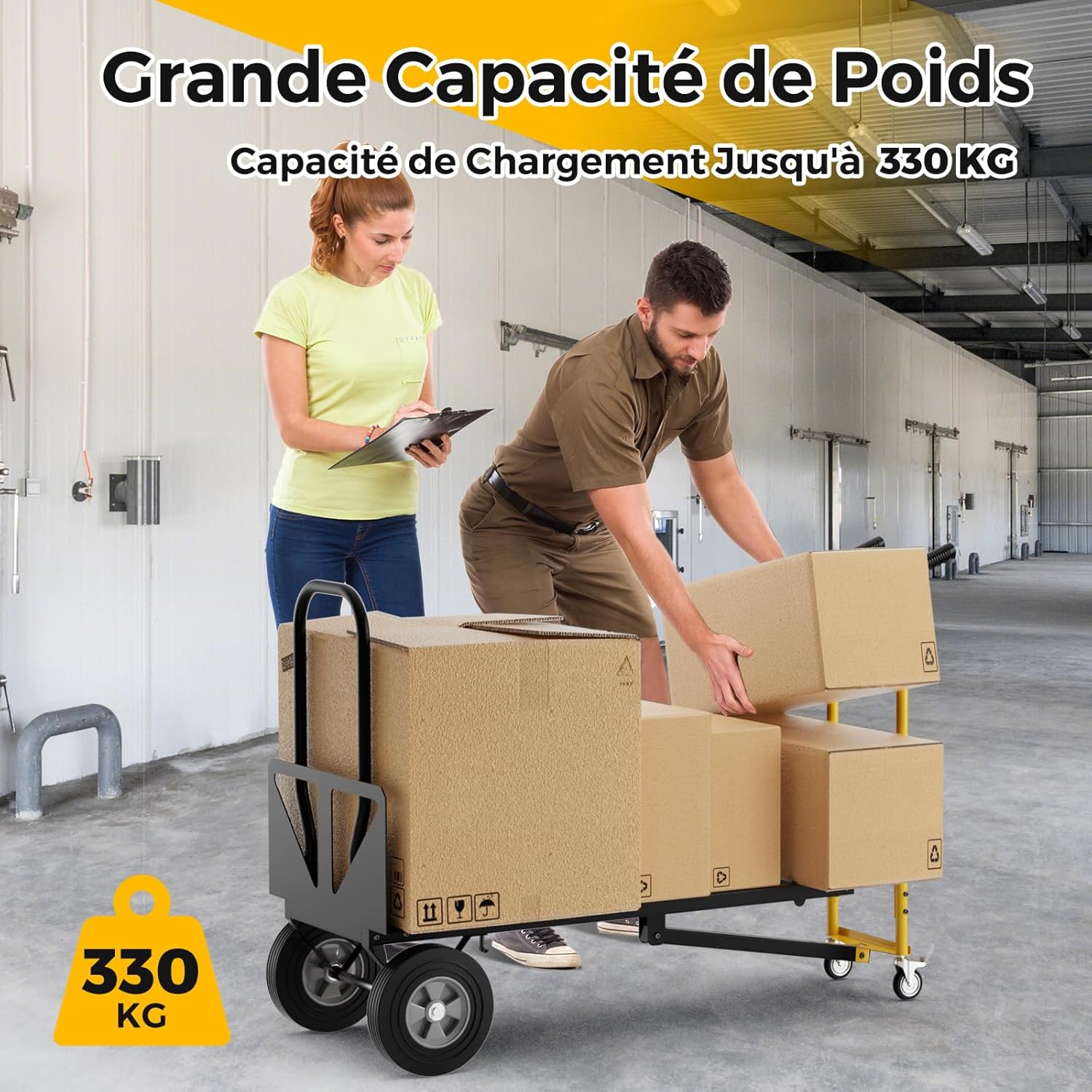 Carrinho de mão em metal 3 em 1 com rodas de borracha universais, carrinho industrial dobrável para transporte e mudança, 57 x 53 x 131 cm - 6