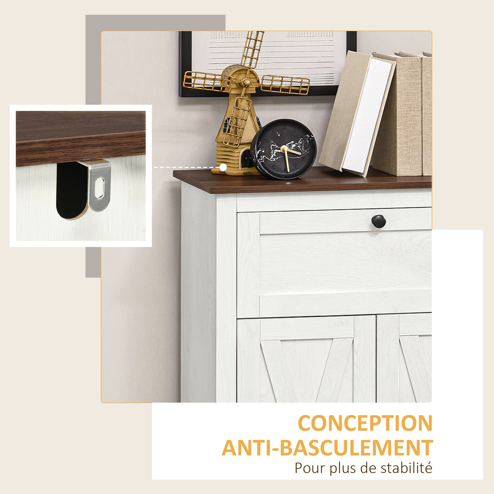 Meuble de rangement buffet multi-rangements 2 portes avec étagère réglable 1 tiroir,dim. 60Lx30Px87,5Hcm - 8