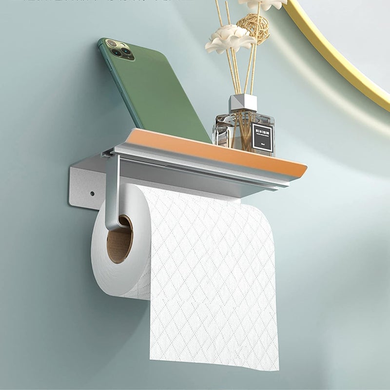 Srebrny uchwyt na papier toaletowy ścienny aluminiowy (perforowany/nieperforowany) z przestronnymi półkami do toalet i kuchni