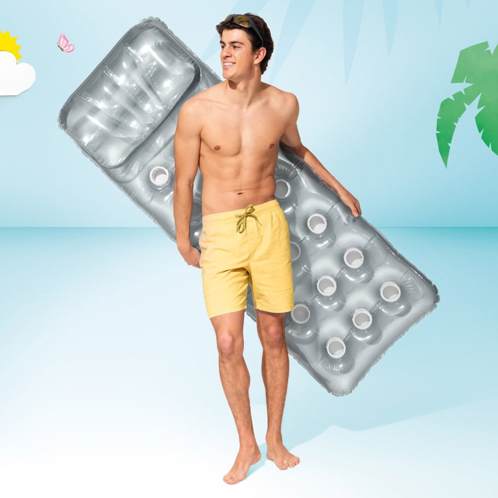 Colchão flutuante Intex 58894EU para piscina e praia, em vinil cinza monocromático. - 3