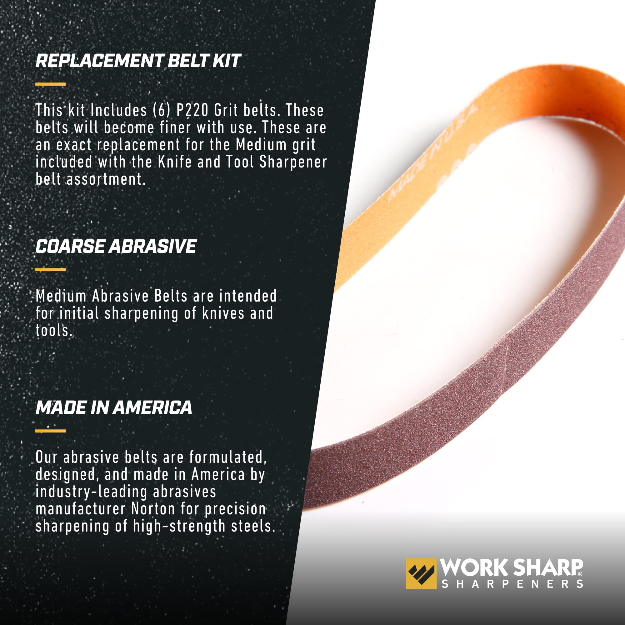 Kit di cinghie a grana media WORK SHARP – WSSA0002704 Kit di cinghie per affilatrice di coltelli e utensili – Abrasivi di alta qualità in ossido - 4