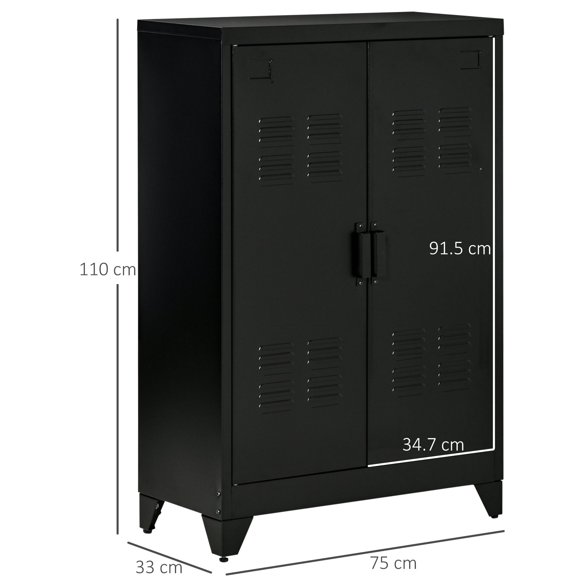 Armoire métallique 2 portes style industriel pour la maison et le garage, 75 x 33 x 110 cm, noire - 5