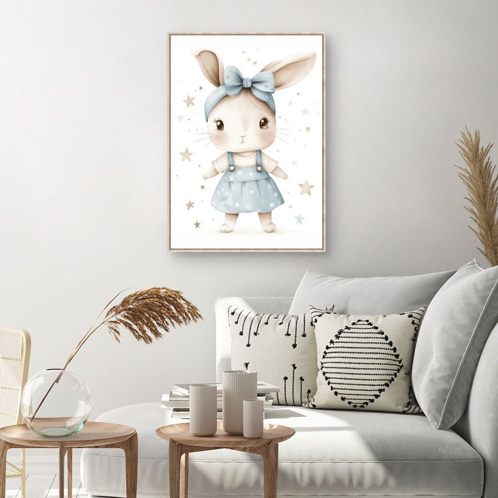 Tableau imprimé et encadré pour enfants 'Lapin adorable' / 60x90cm / Cadre Effet naturel / Fabriqué en France / Toile murale / DADA ART - 2