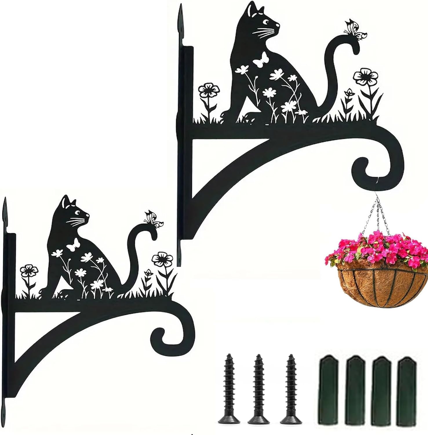 2 szt. Podstawki Panier À Suspendre, wiszący pojemnik na rośliny, podpórki Jardin Suspendus Cintres Pot Fleur Avec Vis, Pour Lanternes, (Chaton)
