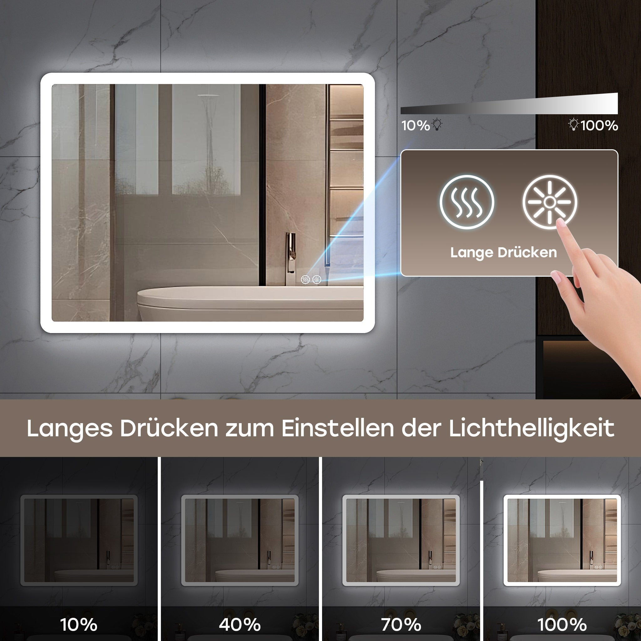 Specchio da bagno LED 50x70 cm, antiappannamento, dimmerabile, funzione memory, con pulsante Smart Touch HOROW - 3
