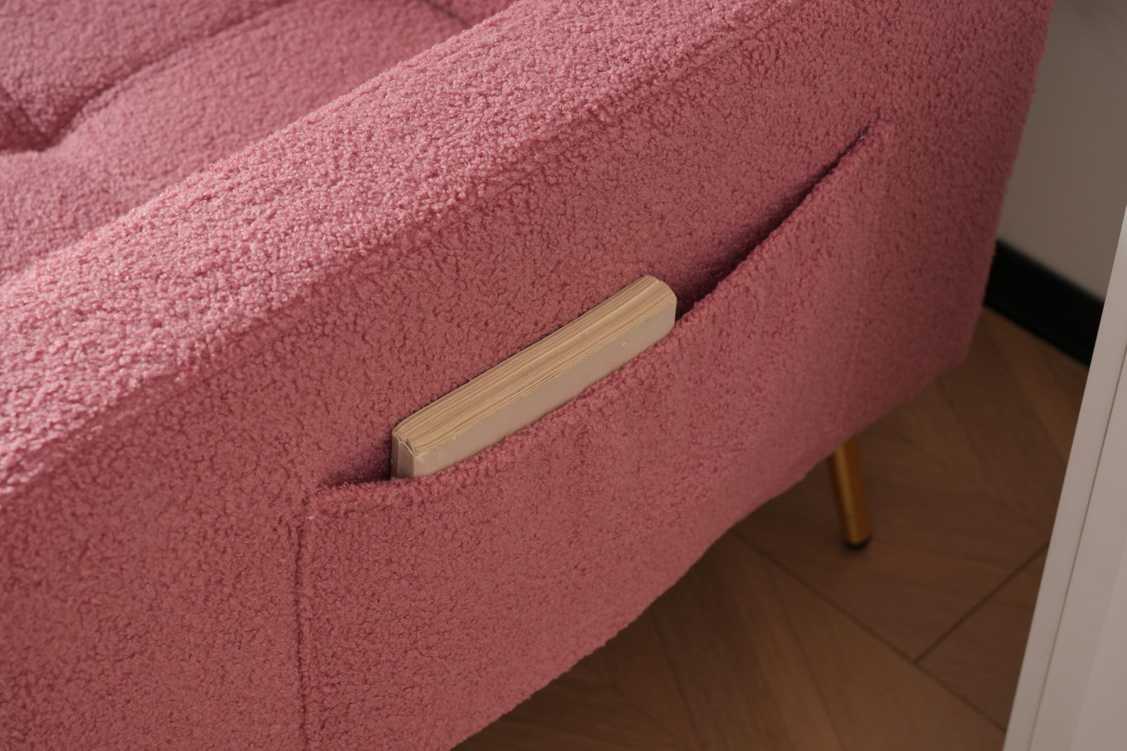 Canapé-lit avec fonction couchage, dossier réglable, pieds dorés et rangements latéraux - 4