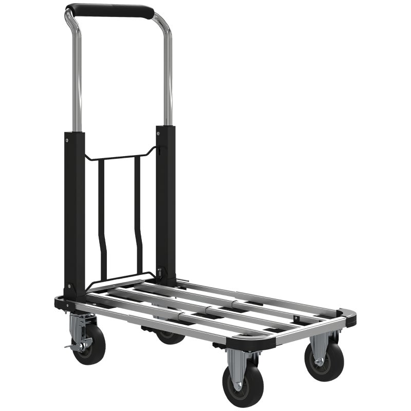 Wózek ręczny składany, udźwig 150 kg, platforma wysuwana, rączka regulowana na wysokość, do skrzyń, metalowy, czarny