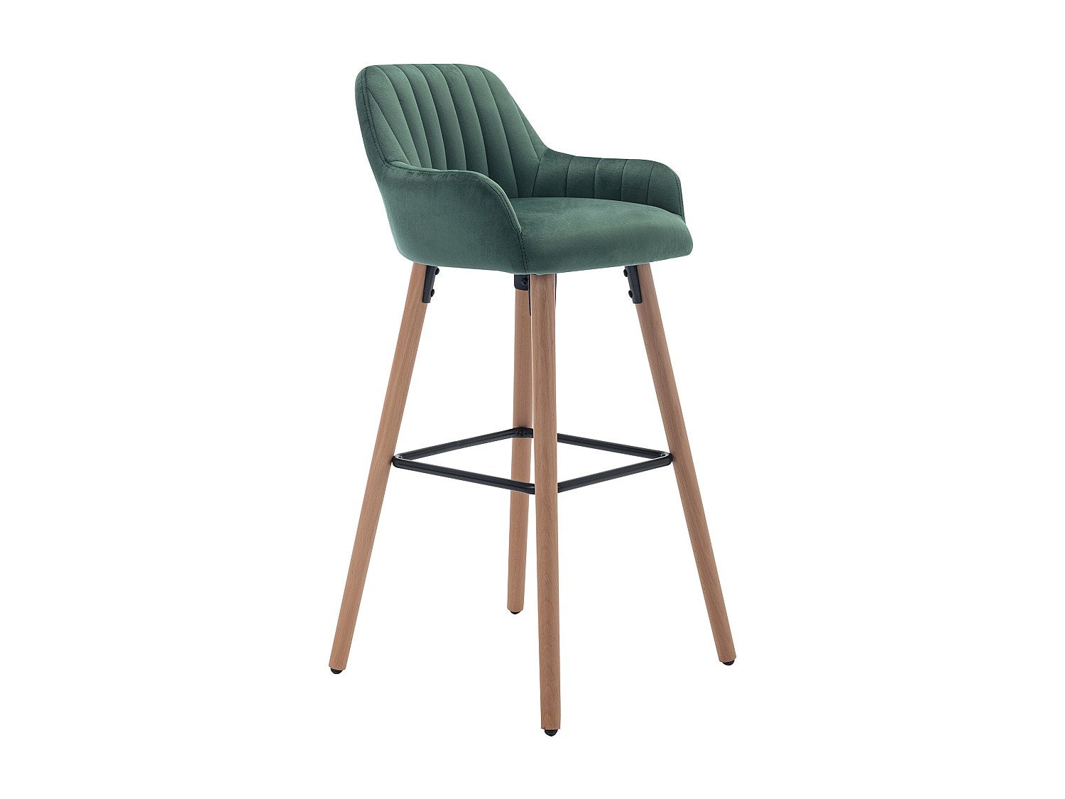 Tabouret de bar en velours et pieds bois de hêtre - Vert foncé - ELEANA - 3