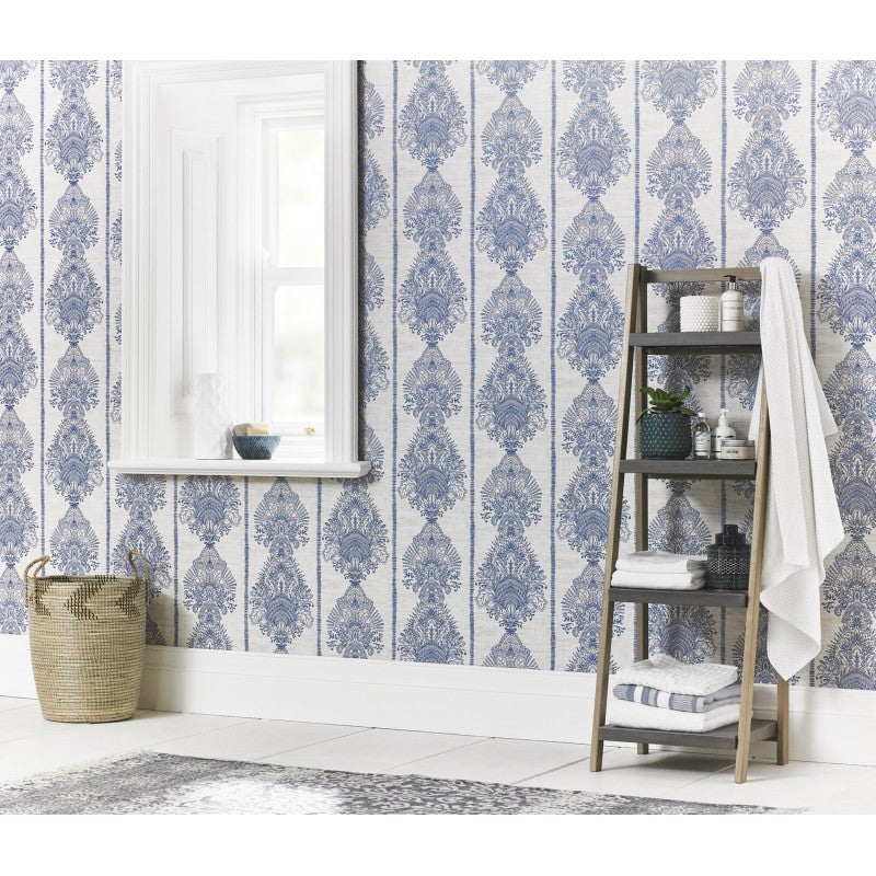 Papel pintado pared damasco de estilo tribal - silk road azul arthouse - rollo de 10 m x 0,53 m