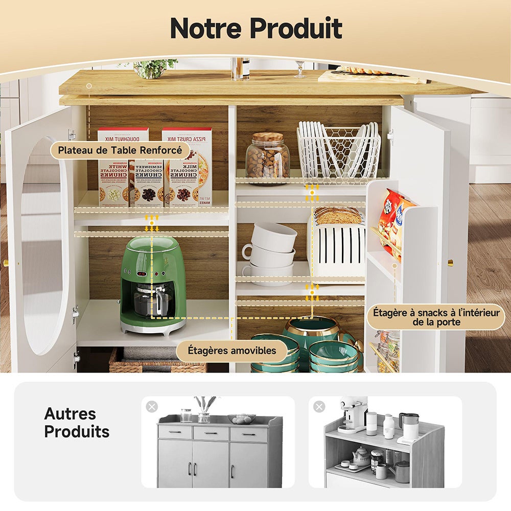 Table de bar pivotante à 360° avec espace de rangement avec étagèrescloisons amovibles blanc - 9