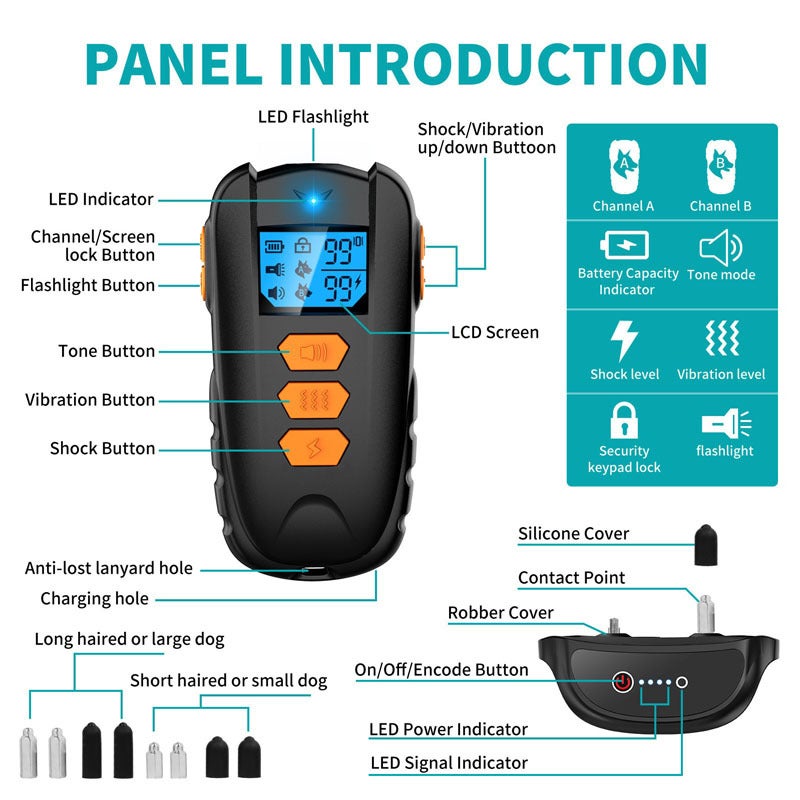 Collar de adiestramiento para perros naranja (color naranja) con control remoto de 500 m, resistente al agua IPX7, con pitido, vibración y descarga el - 3