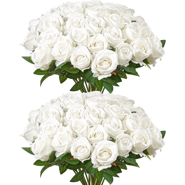 Roses Artificielles VEVOR Lot de 60, Fleurs de 508 mm avec Tête de Rose 70 mm, Aspect Réaliste, Idéal pour Fêtes et Décoration, Blanc