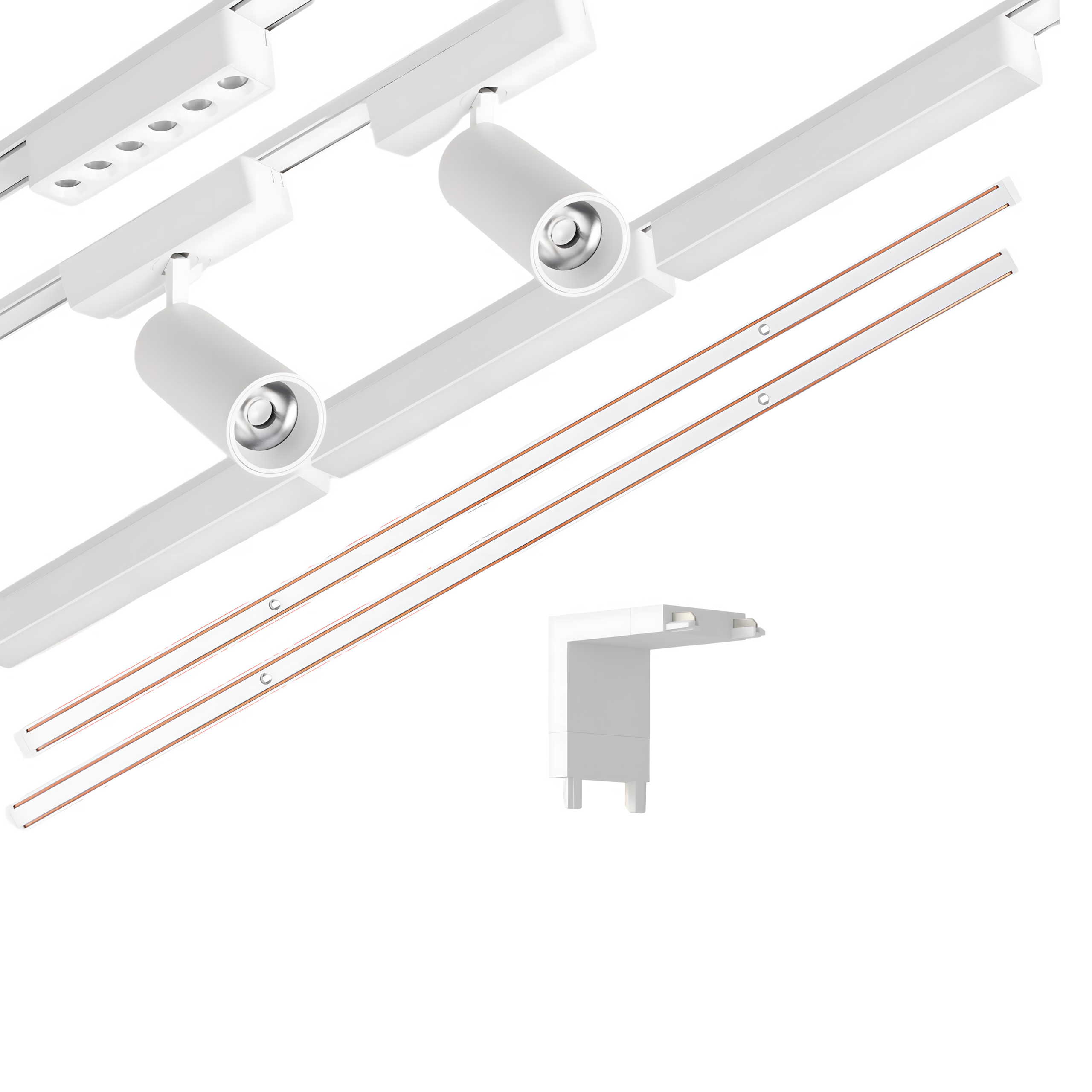 Zestaw oświetlenia szynowego LED Biały system magnetyczny 2 x szyna 1m + 6 lamp LED + łącznik kątowy pionowy LEDHOFF
