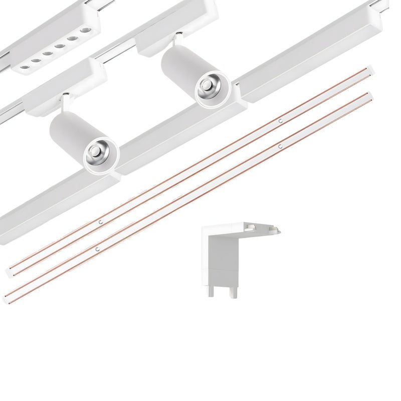 Zestaw oświetlenia szynowego LED Biały system magnetyczny 2 x szyna 1m + 6 lamp LED + łącznik kątowy pionowy LEDHOFF