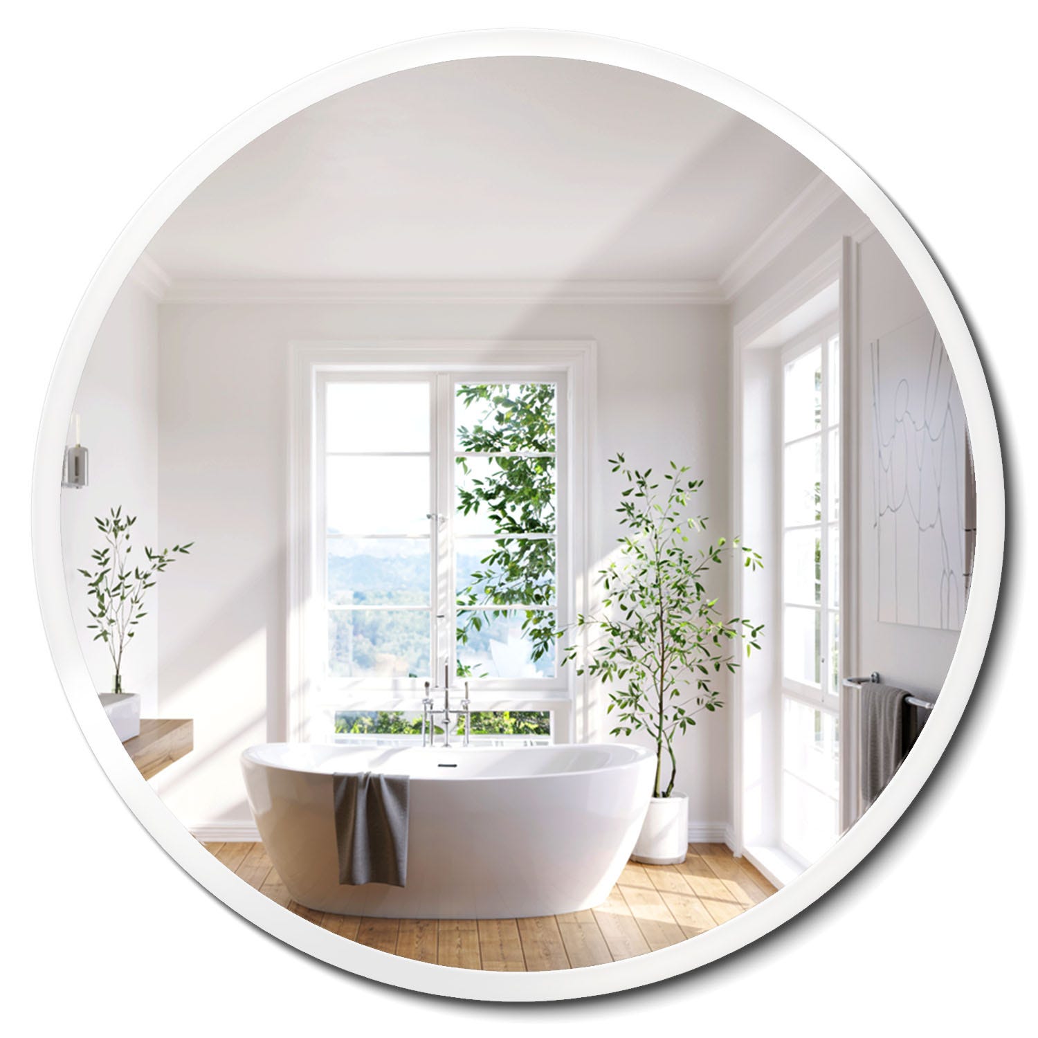 Specchio Tondo 90 Cm A Filo Lucido Con Illuminazione Perimetrale A LED - Foto 5