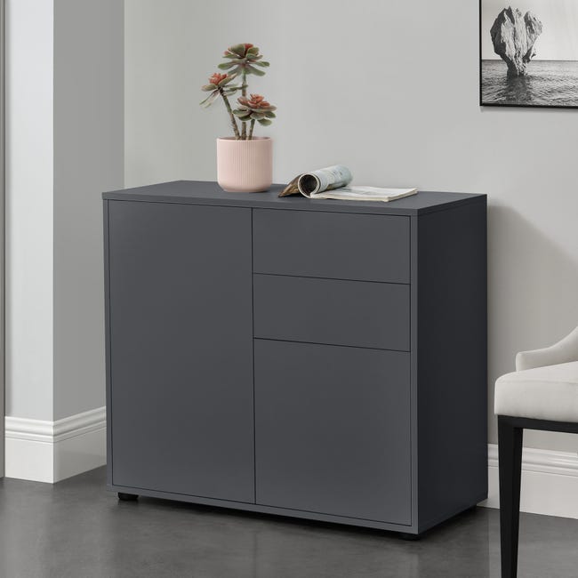 HOMCOM Cassettiera Con 3 Cassetti Pieghevoli 80x29x71 Cm - Struttura Metallo E MDF, Grigio Scuro, Antiribaltamento