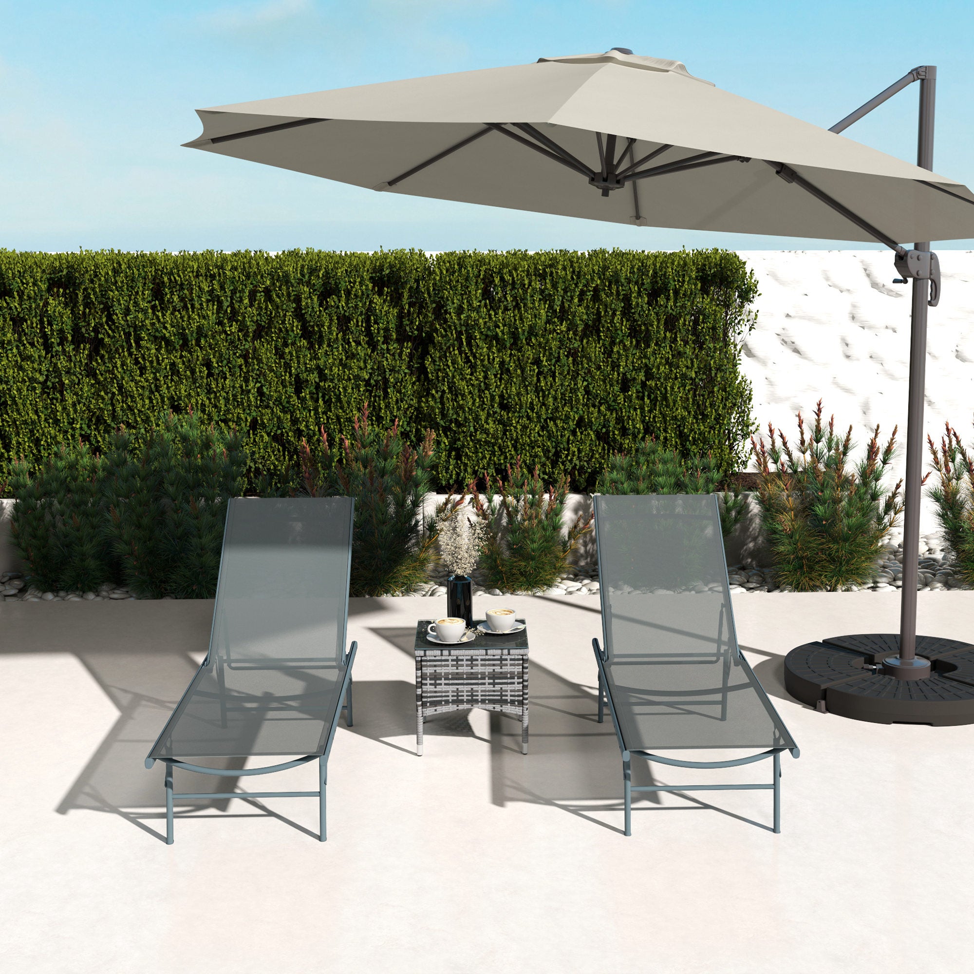 Conjunto de Tumbonas Outsunny Metal, Textilene Gris Claro 164x54x84 cm - 4