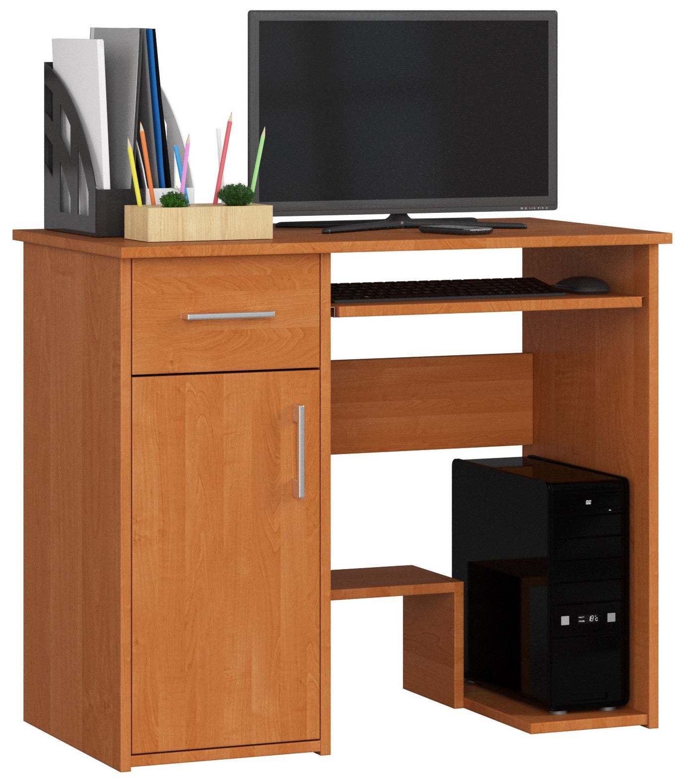 Biurko komputerowe AKORD JAY Olcha 90 cm 1 drzwi 1 szuflada kolor Olcha mat 3 półki 90x50x74 cm