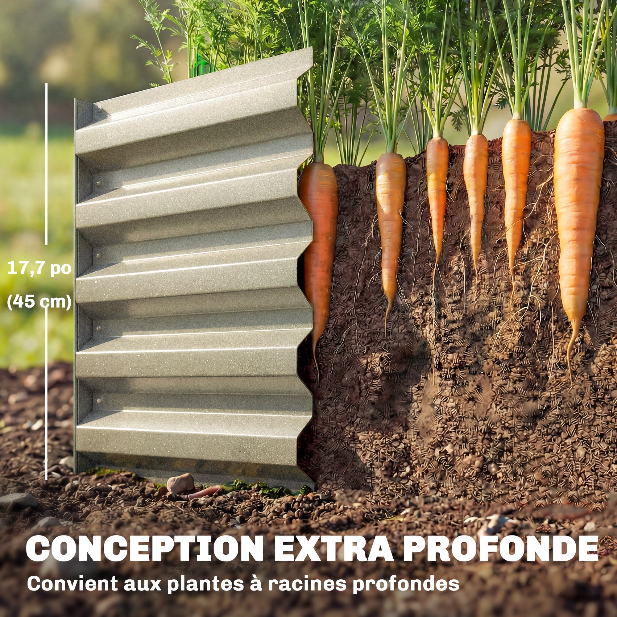 Carré potager - Outsunny - barres de soutien et plaques d'angle - fond ouvert - en acier galvanisé - 240 x 40 x 45 cm - gris argenté - 4