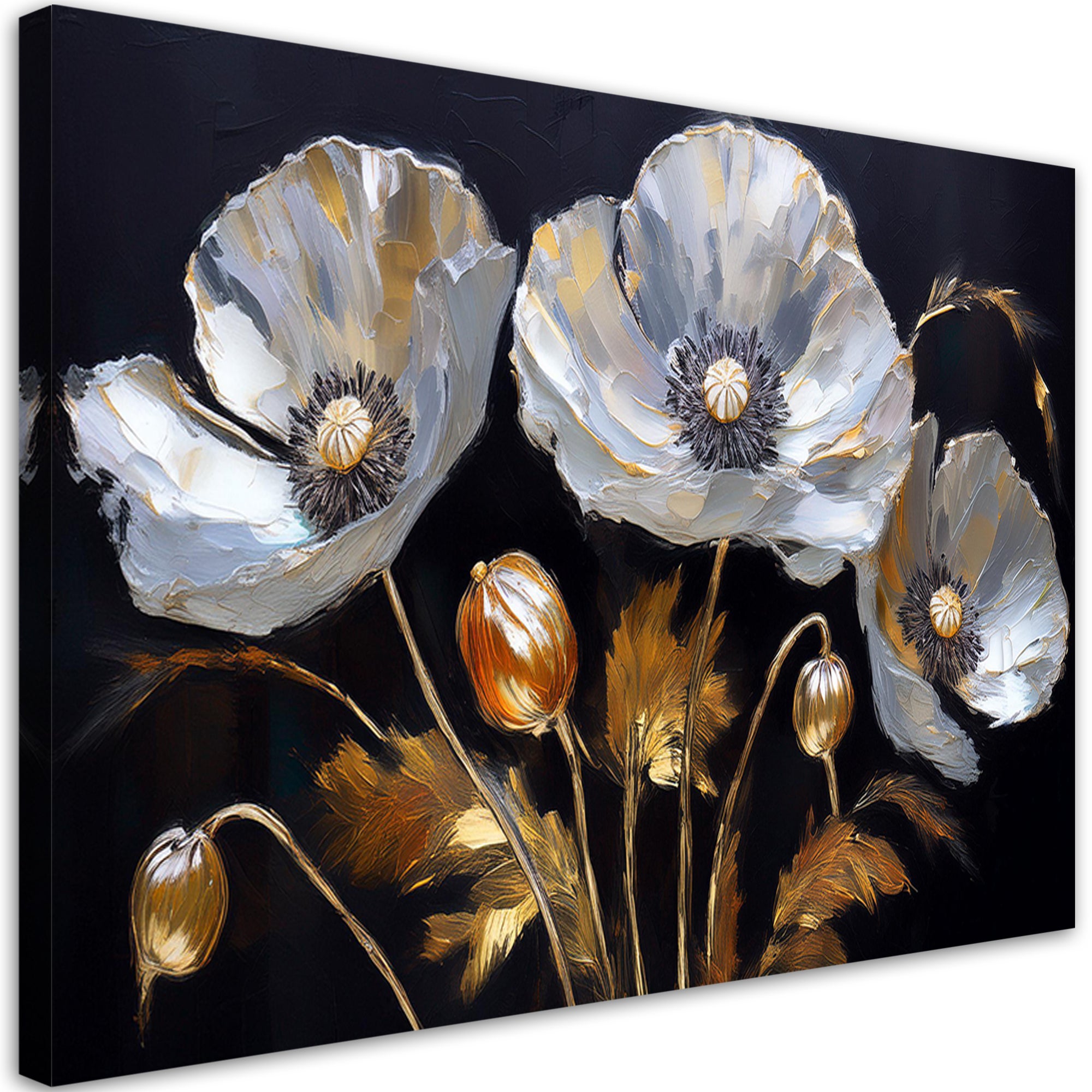 Obraz na płótnie, Maki Kwiaty Glamour Srebrny 100x70
