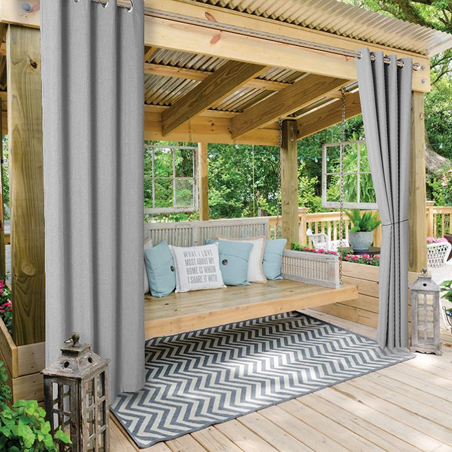 Wodoodporna, zaciemniająca i odporna na blaknięcie zasłona zewnętrzna na werandy, altanki i tarasy, jasnoszara, 1 panel, 132 x 243 cm - 3