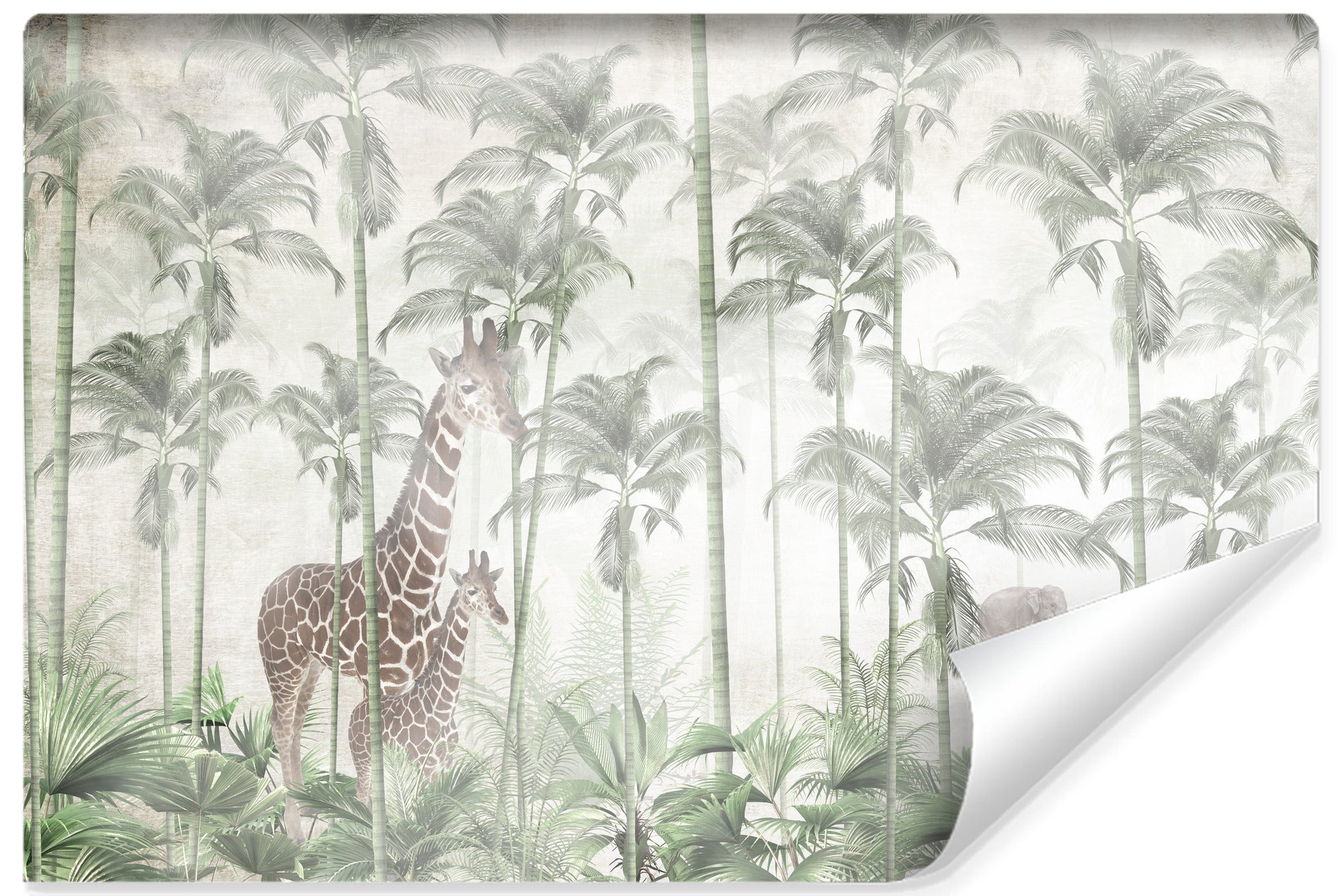 Papel pintado fotografia no tejida palmiers jirafa elefantes para habitación infantil 180cm x 120cm