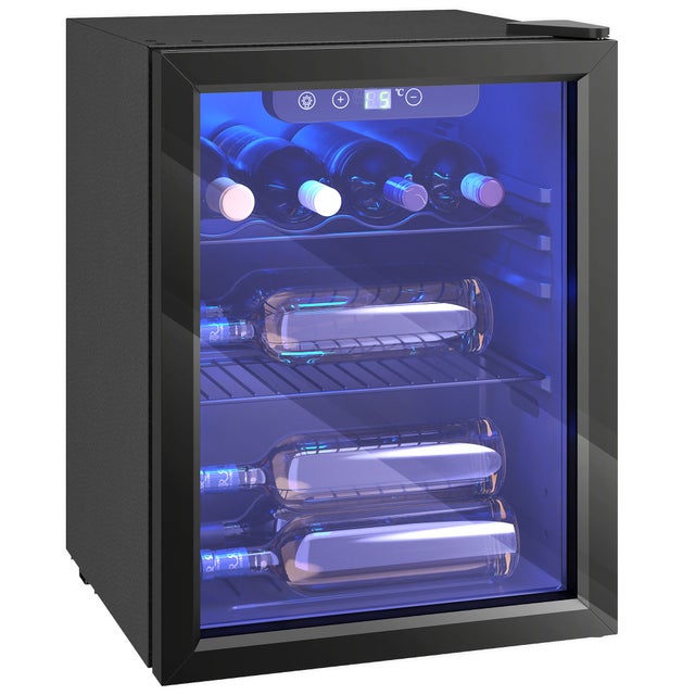 16-garrafa Garrafeira, 48L, frigorífico vinho e bebidas com temperatura ajustável 4-16 °C, porta reversível, preto