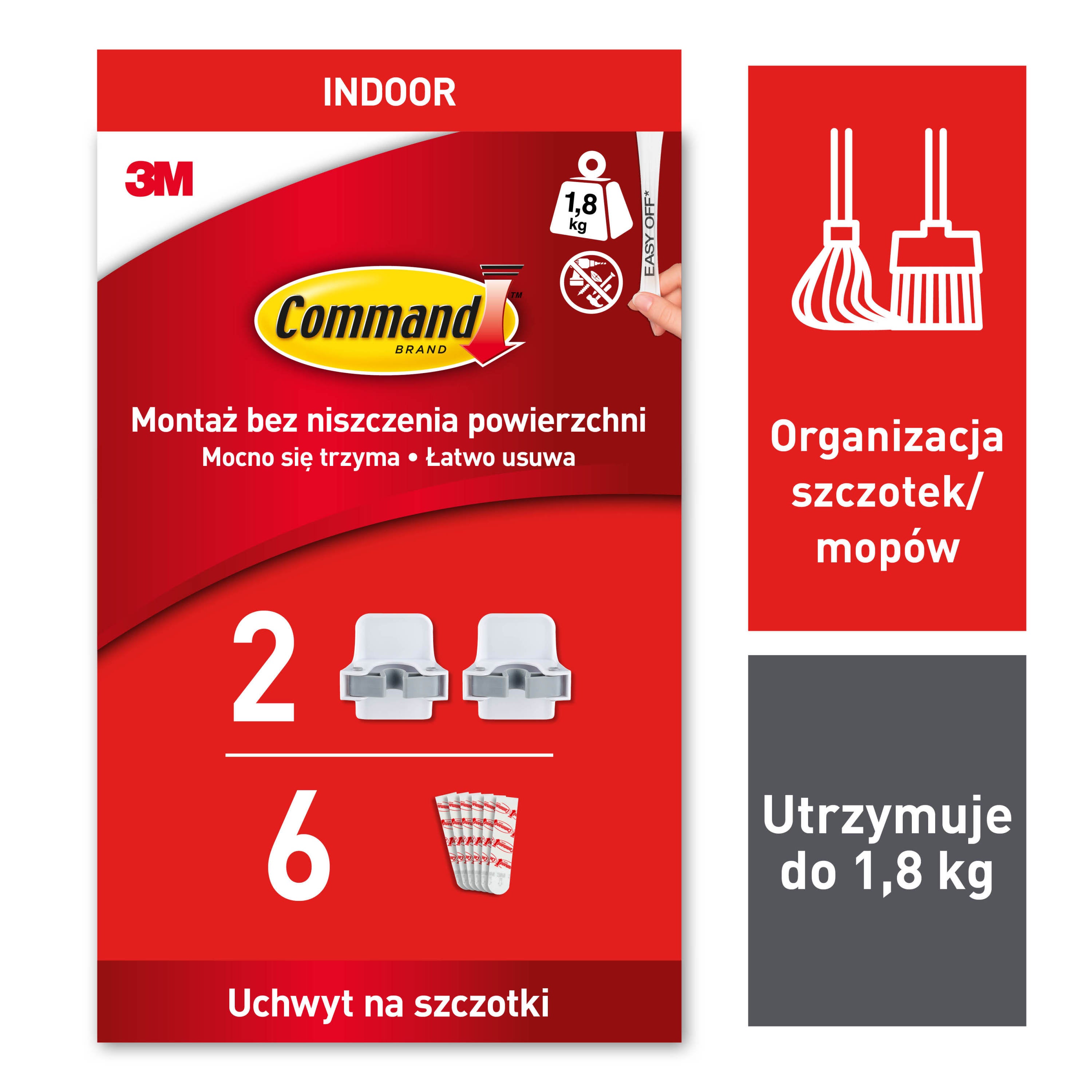 Uchwyt na szczotkę lub mopa Command™ 2 haczyki 6 pasków