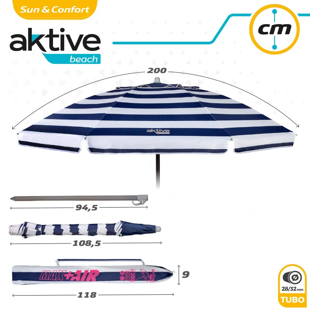 Aktive Sombrilla playa antiviento 8 varillas 200 cm marinera - 8