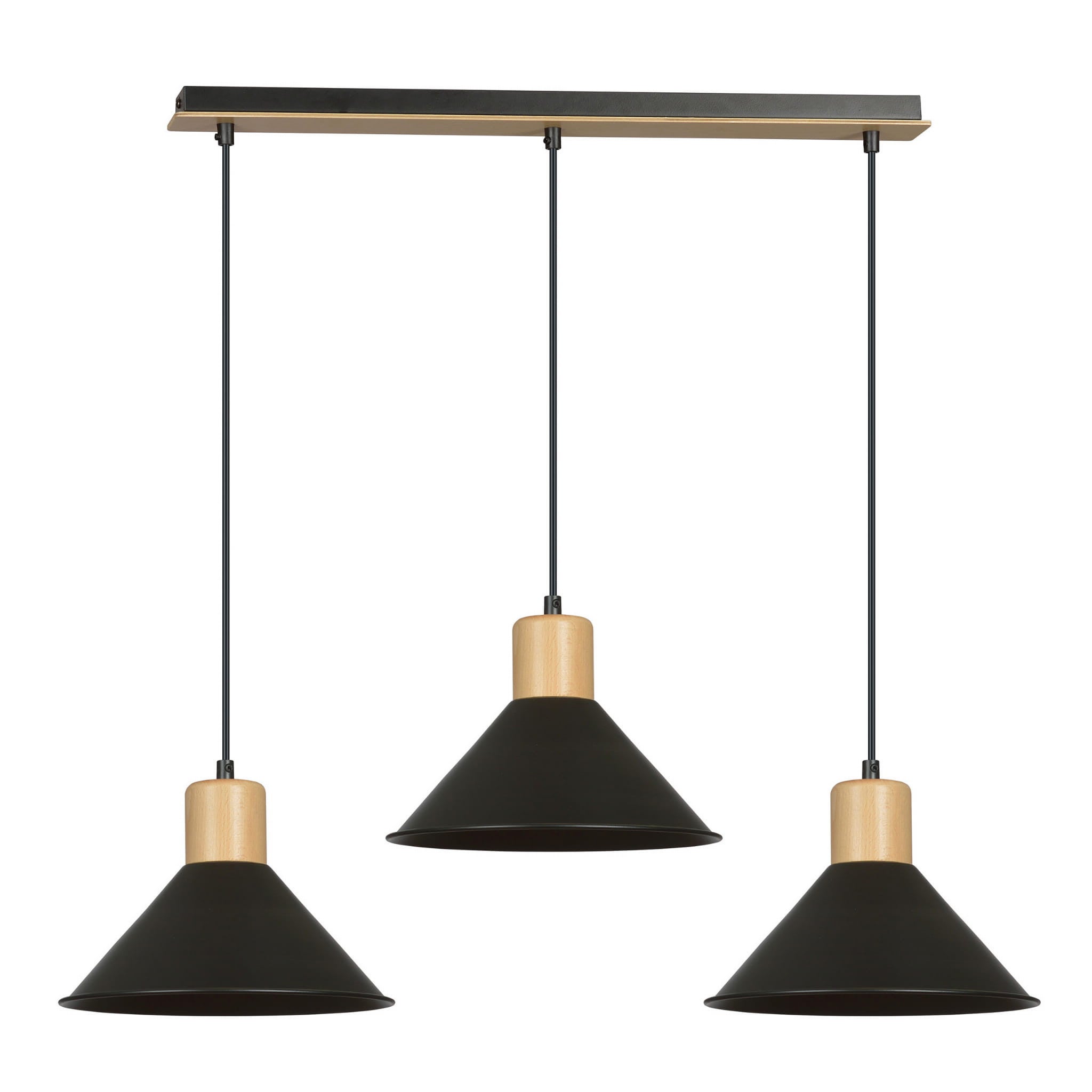 Lampa wisząca Rowen czarna-jasne drewno 3xE27x15W wym: 100 x 86 x 25 cm metal Emibig