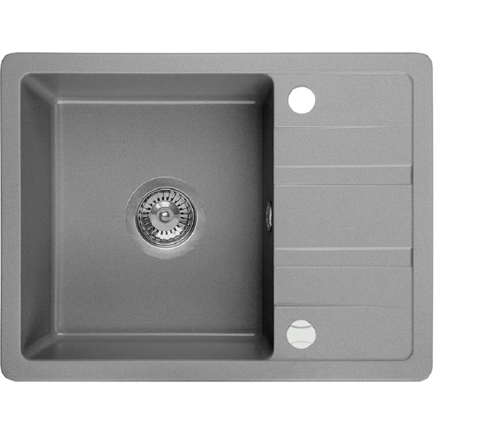 Fregadero redondo de granito gris stella, 1 seno con escurridor, 44x58