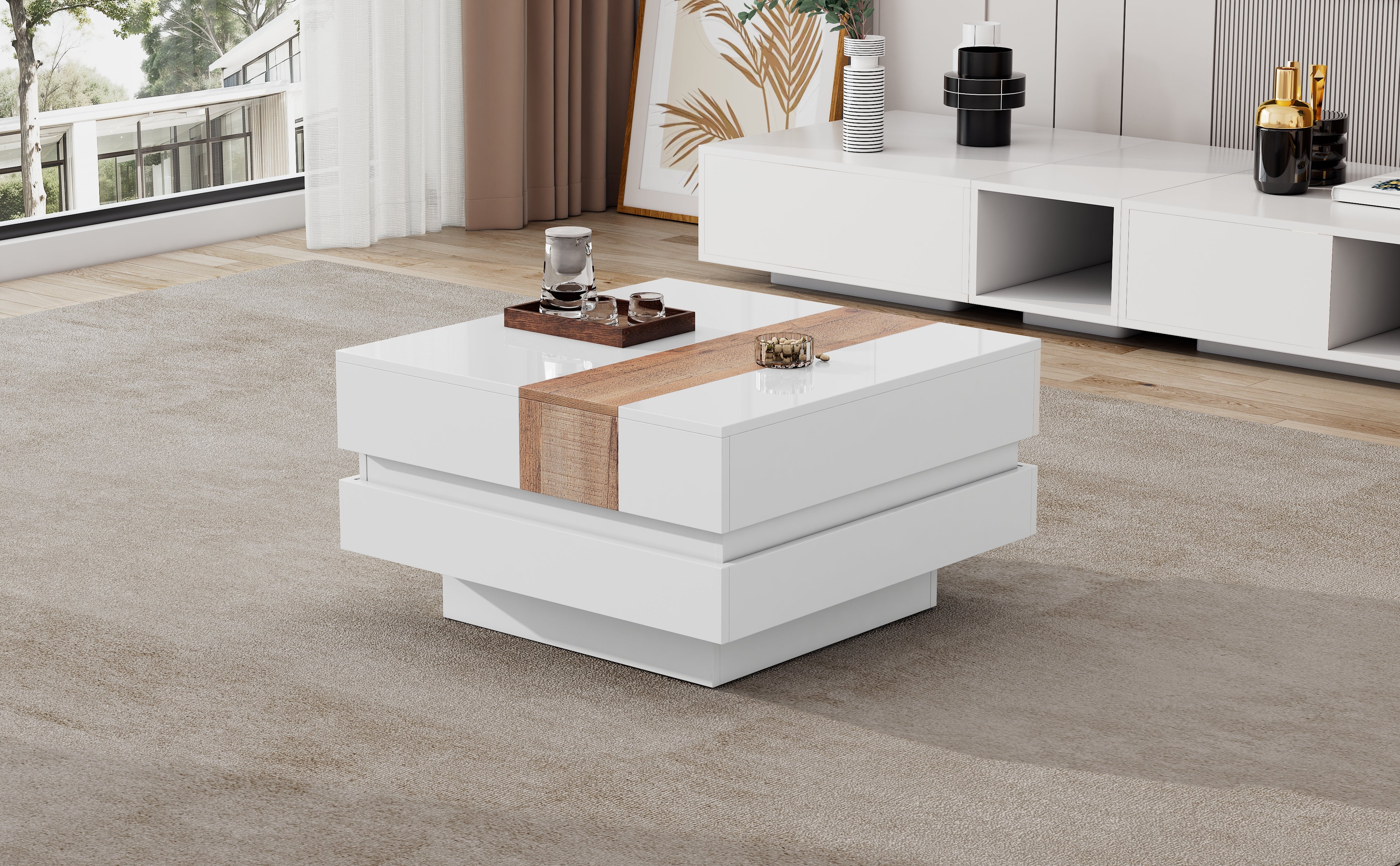 Table Basse Carrée De 70cm Avec Plateau Rétractable Et Rangement ...